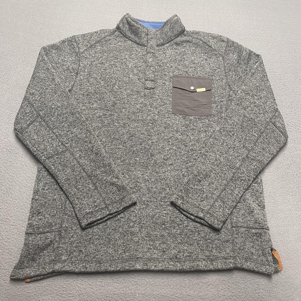Woolrich Pullover Sweater Mens Large Gray Snap Button Fleece Pocket Outdoor Warm